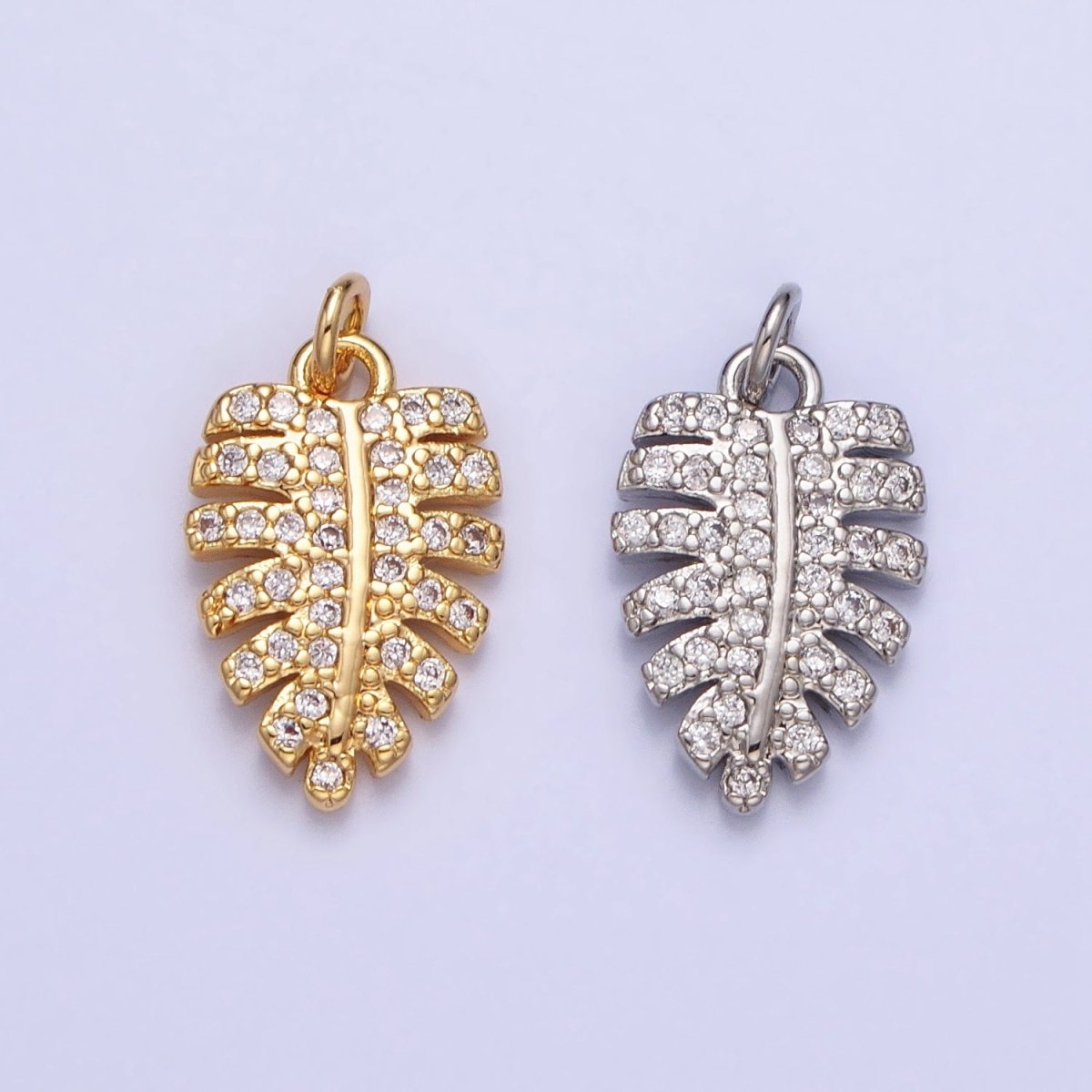 Silver, Gold Micro Paved CZ Nature Beach Monstera Palm Leaf Charm | AC950 - DLUXCA