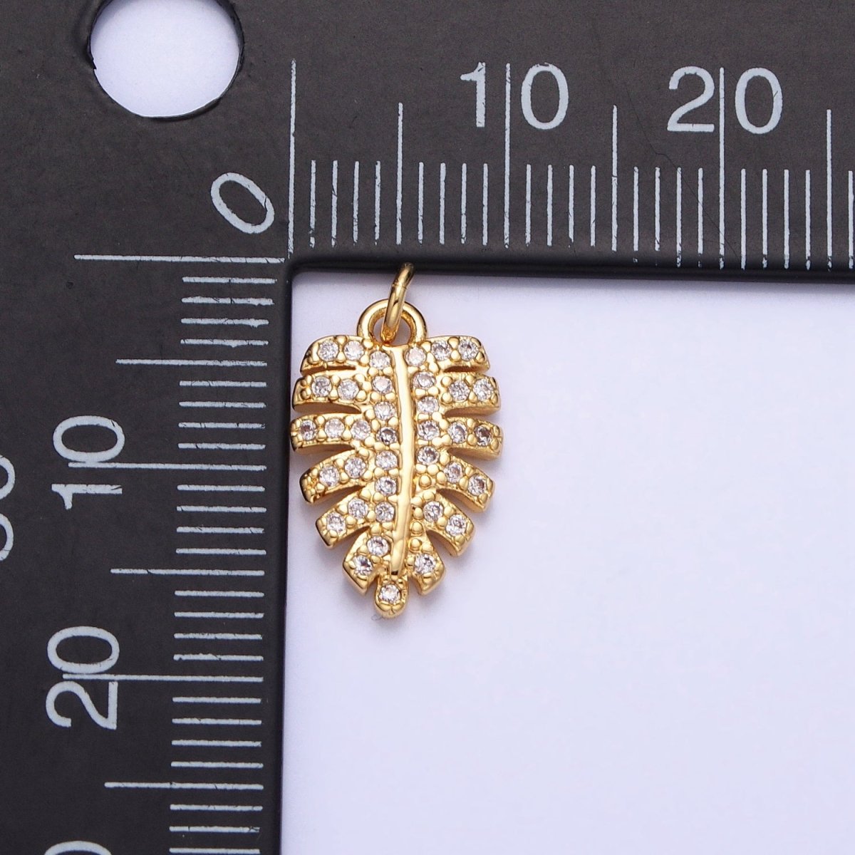 Silver, Gold Micro Paved CZ Nature Beach Monstera Palm Leaf Charm | AC950 - DLUXCA