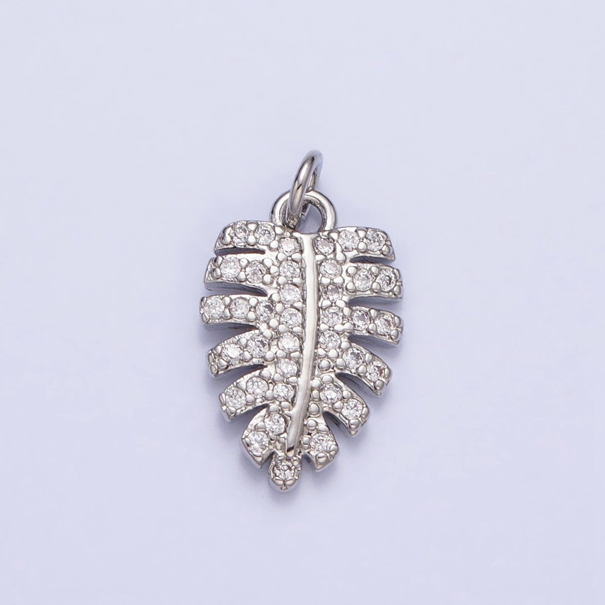 Silver, Gold Micro Paved CZ Nature Beach Monstera Palm Leaf Charm | AC950 - DLUXCA