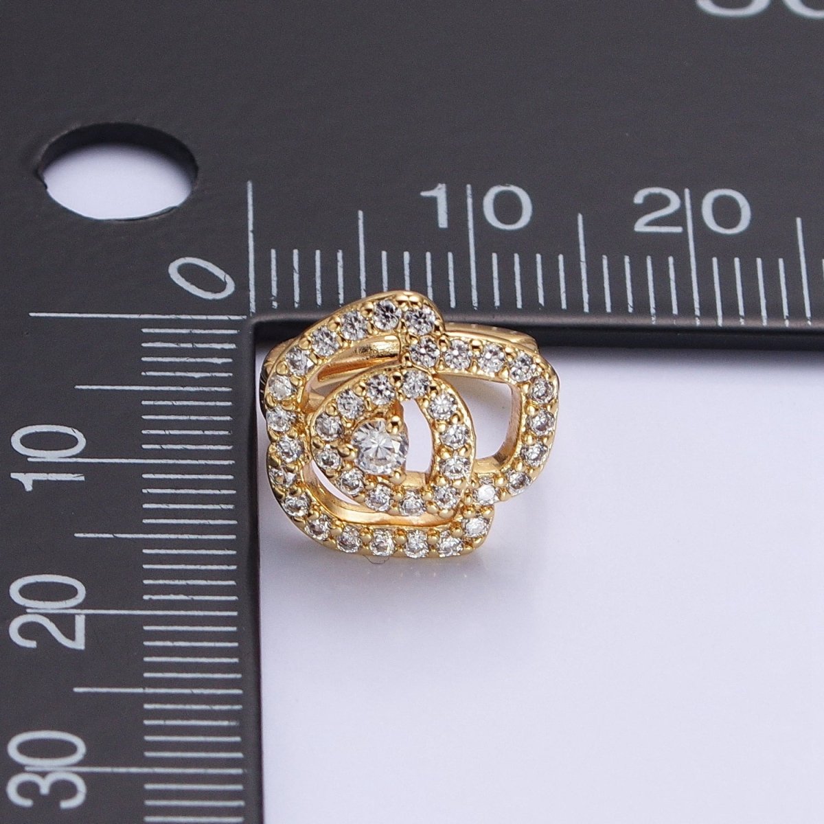 Silver, Gold Micro Paved CZ Rose Flower 13mm Cartilage Huggie Earrings | AB898 AB910 - DLUXCA