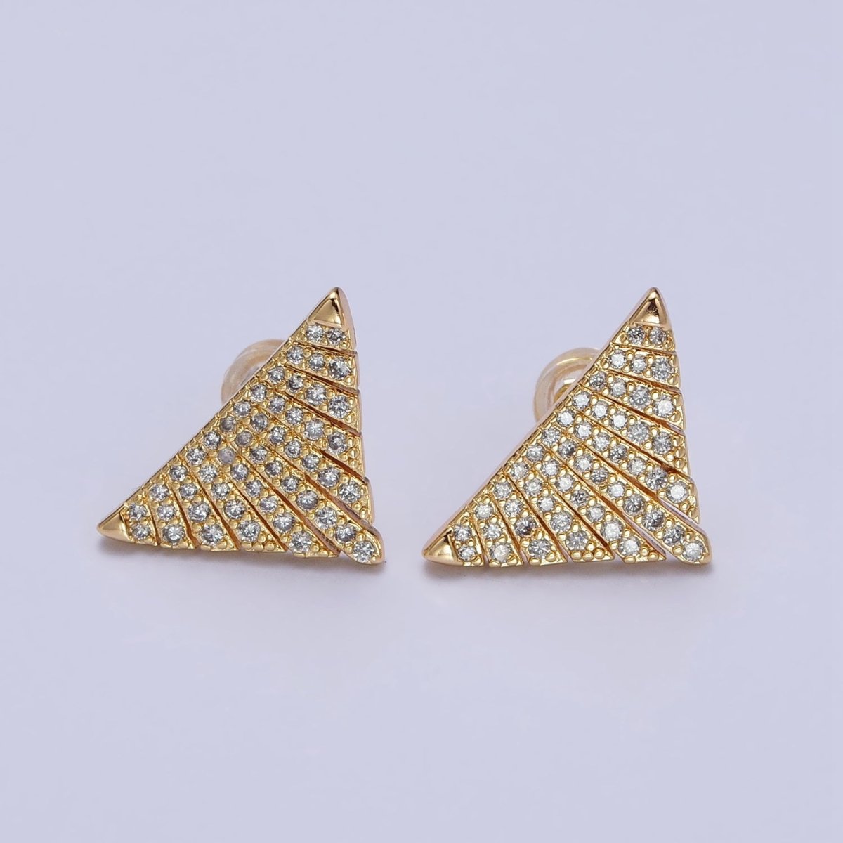 Silver, Gold Micro Paved Triangle Geometric Stud Earrings | AB403 AB777 - DLUXCA