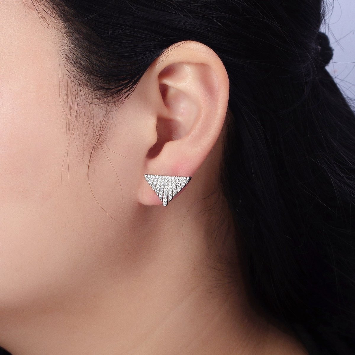 Silver, Gold Micro Paved Triangle Geometric Stud Earrings | AB403 AB777 - DLUXCA