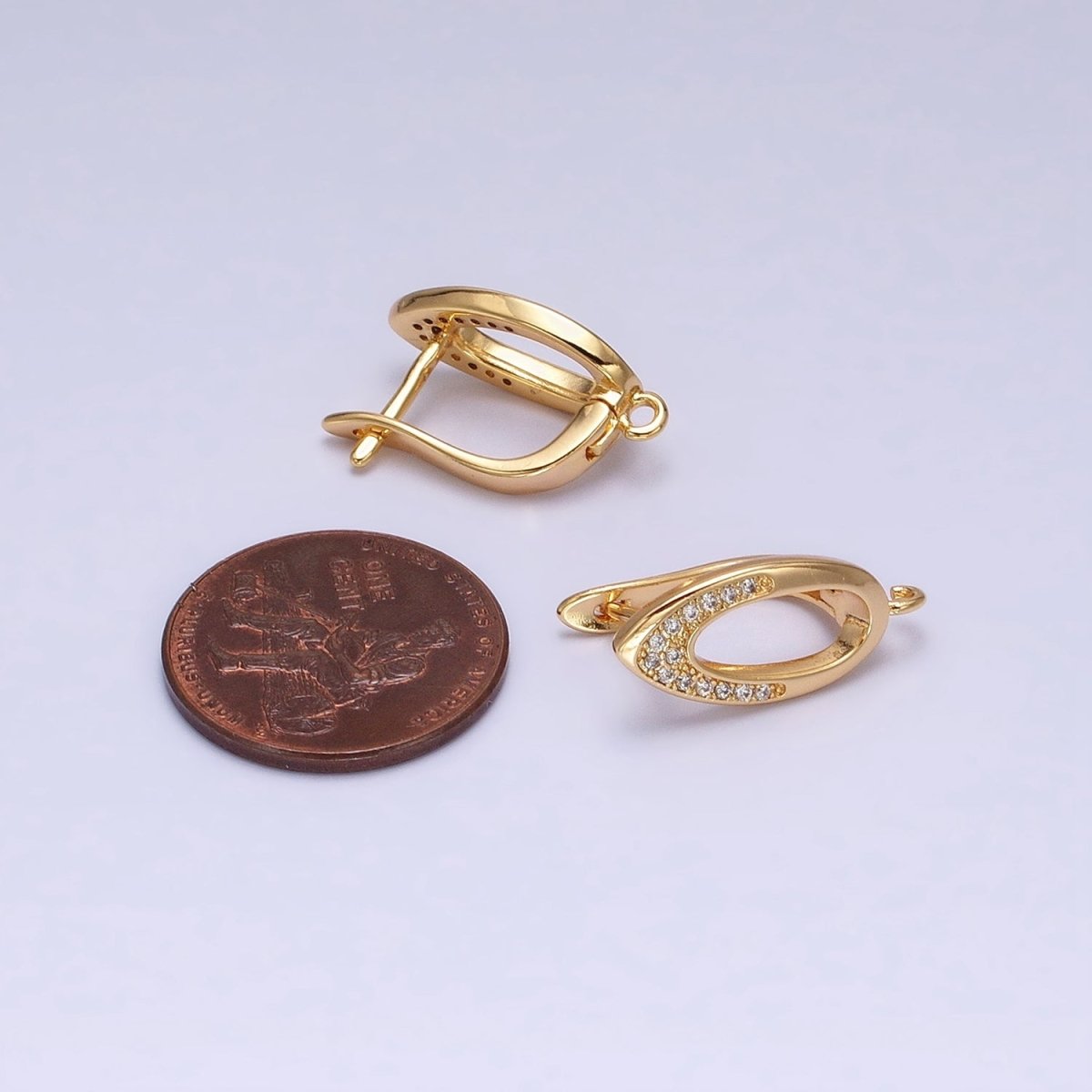 Silver, Gold Open Micro Paved CZ Oblong Open Loop English Lock Earrings Supply | Z-209 Z-219 - DLUXCA