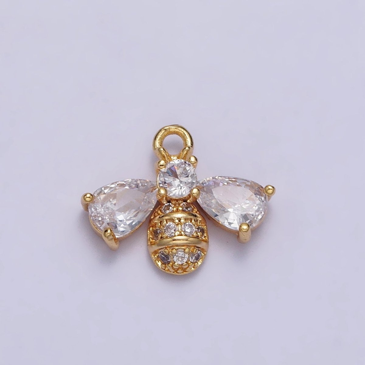 Silver, Gold Queen Bumble Bee Teardrop CZ Wings Micro Paved Insect Charm | AC247 AC249 - DLUXCA