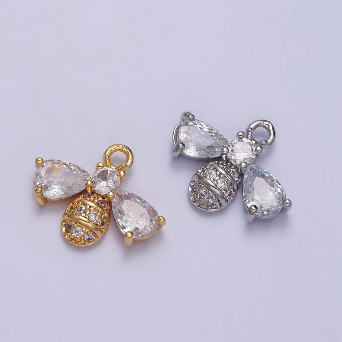 Silver, Gold Queen Bumble Bee Teardrop CZ Wings Micro Paved Insect Charm | AC247 AC249 - DLUXCA