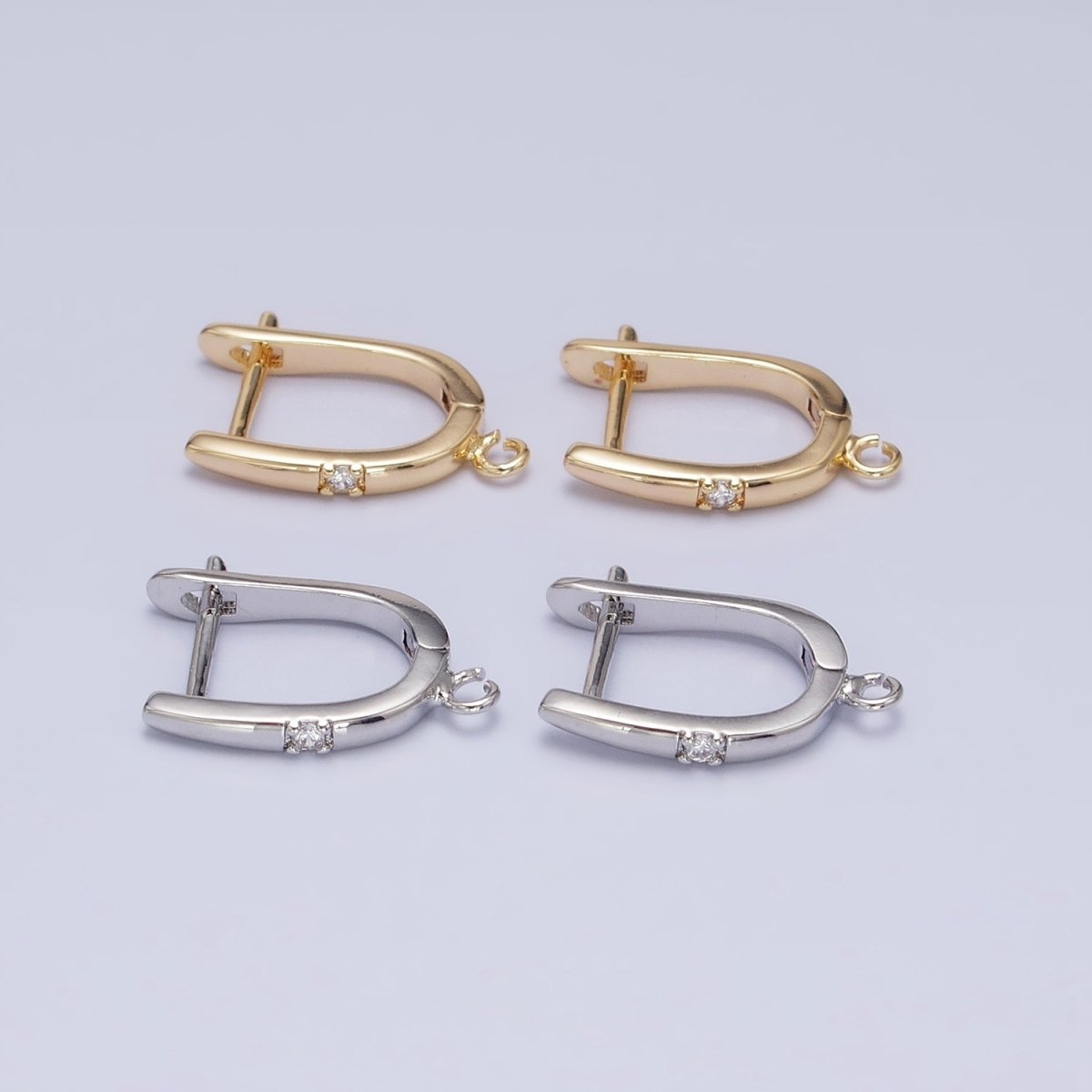 Silver, Gold Round Clear CZ Open Loop 18mm English Lock Earrings | Z-204 Z-216 - DLUXCA