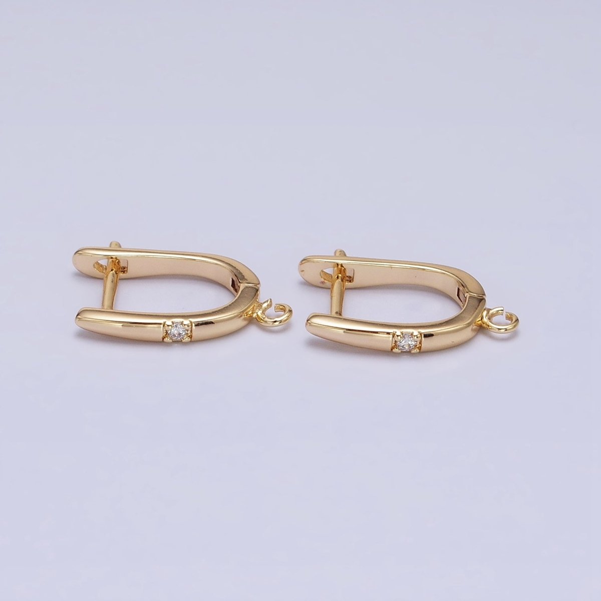 Silver, Gold Round Clear CZ Open Loop 18mm English Lock Earrings | Z-204 Z-216 - DLUXCA