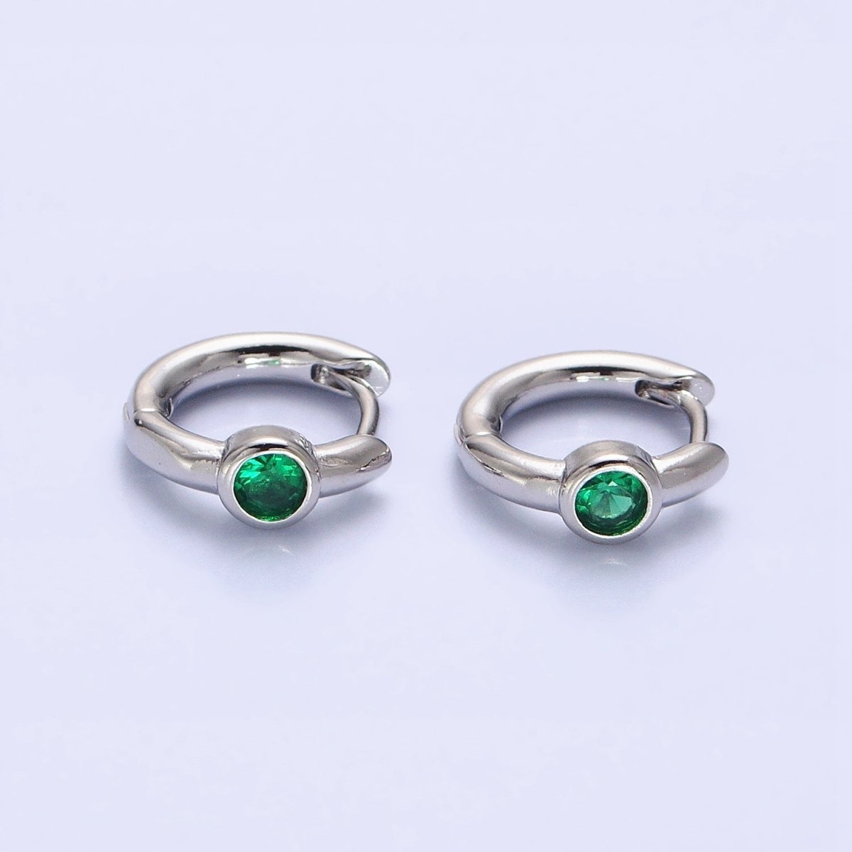 Silver, Gold Round Green CZ 12mm Cartilage Huggie Earrings | AB897 AB914 - DLUXCA