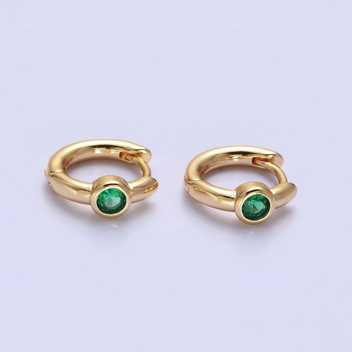 Silver, Gold Round Green CZ 12mm Cartilage Huggie Earrings | AB897 AB914 - DLUXCA