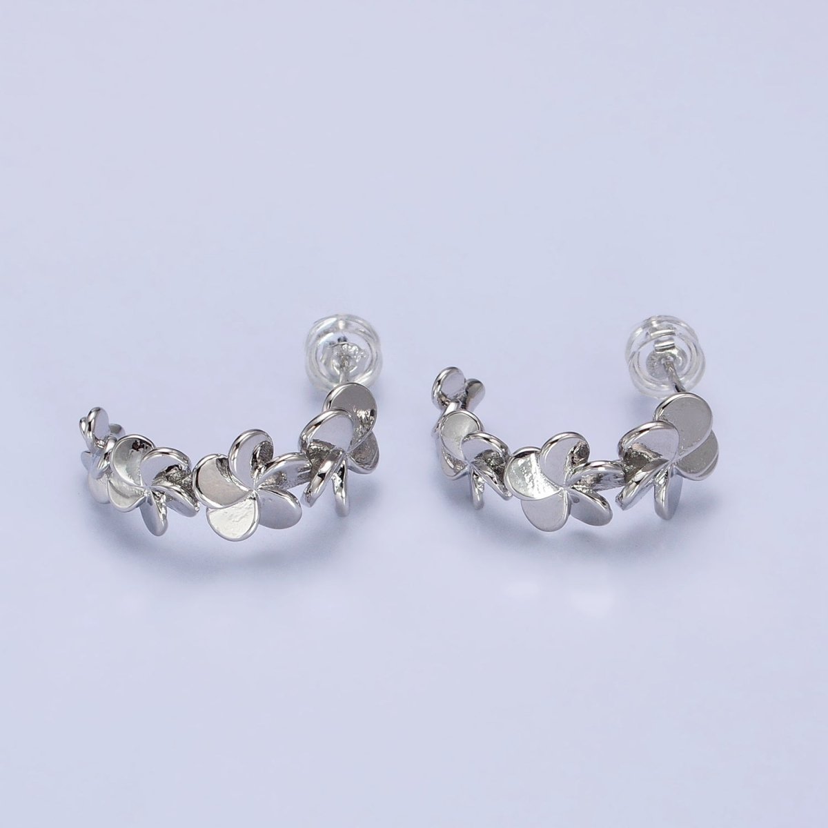 Silver, Gold Spiral Nature Flower Petal C-Shaped Hoop Earrings | AB447 AB455 - DLUXCA