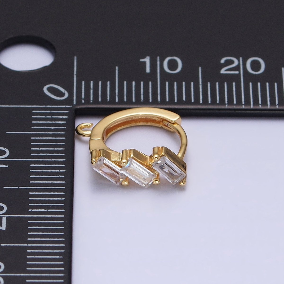 Silver, Gold Triple Clear Baguette CZ 12mm Huggie Open Loop Earrings Supply | Z169 Z298 - DLUXCA