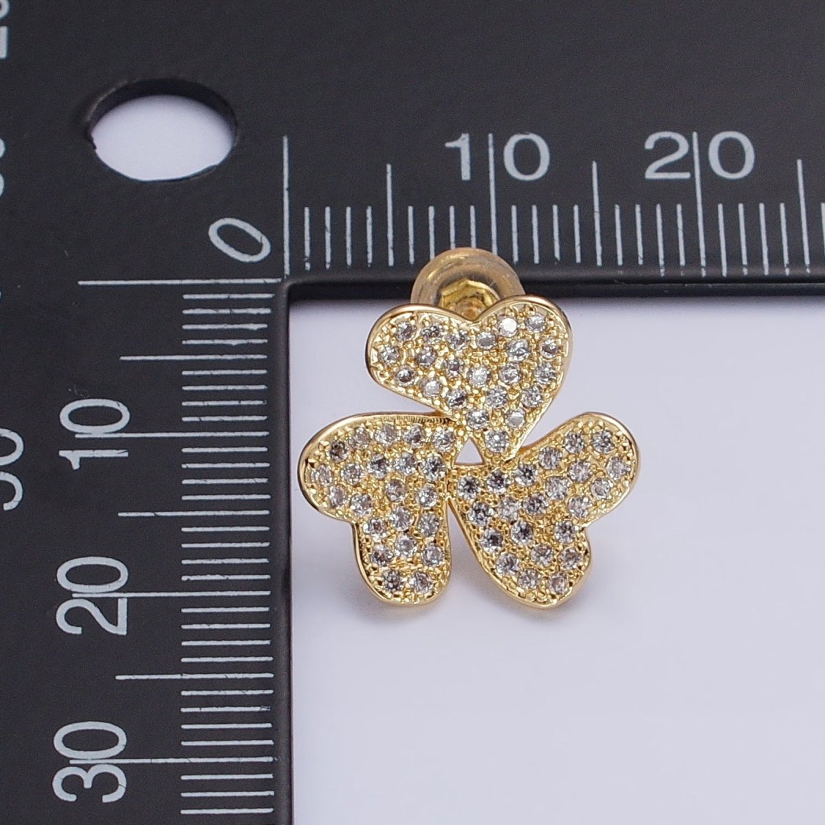 Silver, Gold Triple Micro Paved CZ Heart Flower Love Stud Earrings | AB961 AB972 - DLUXCA