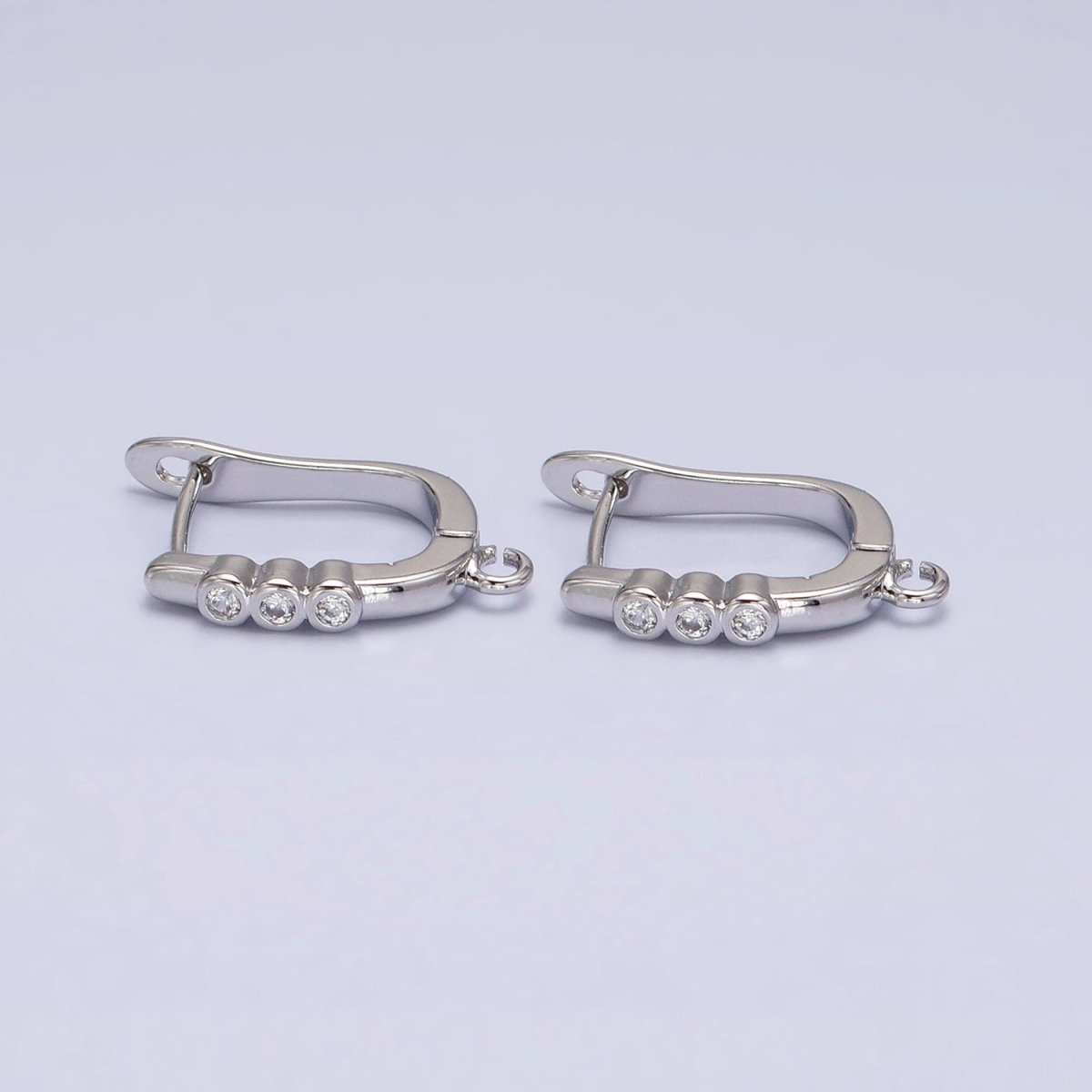 Silver, Gold Triple Round Clear CZ Open Loop English Lock Earrings Supply | Z-206 Z-218 - DLUXCA