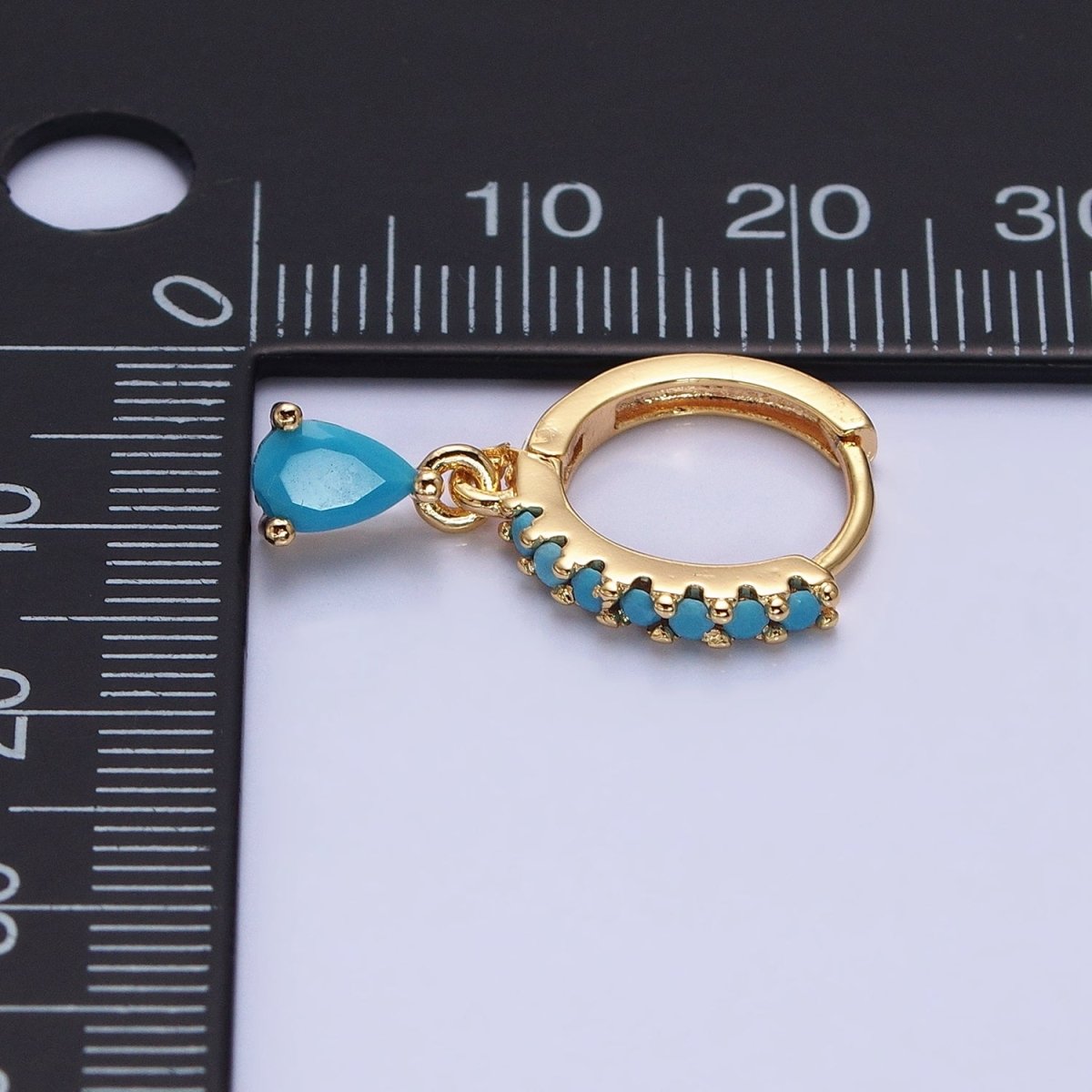 Silver, Gold Turquoise Teardrop Micro Paved CZ Drop Dangle Huggie Earrings | AB1100 AD791 - DLUXCA