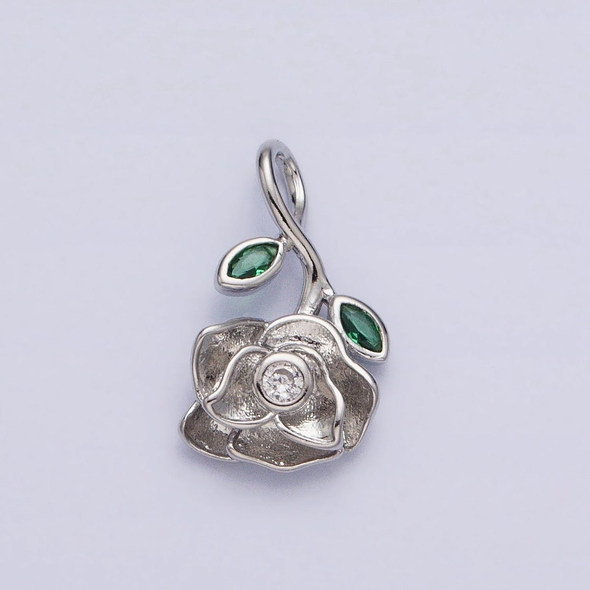 Silver, Gold Upside Down Flower Rose Clear, Green Marquise Leaf Pendant | AA349 AA355 AA356 AA363 - DLUXCA