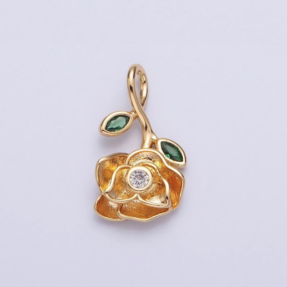 Silver, Gold Upside Down Flower Rose Clear, Green Marquise Leaf Pendant | AA349 AA355 AA356 AA363 - DLUXCA