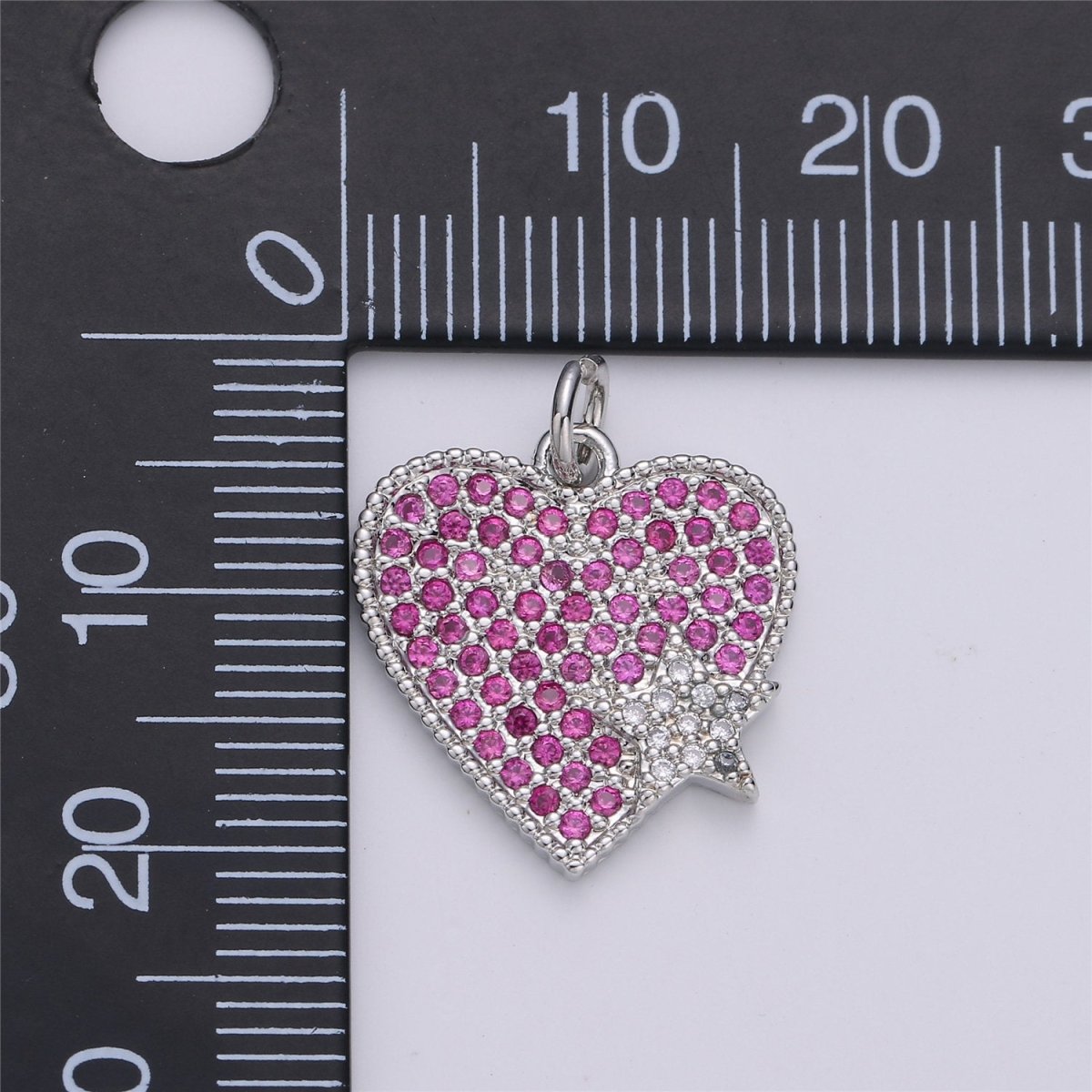 Silver Heart Charm Micro Pave Heart Charm Magenta Heart Charm For Necklace Bracelet Earring Component D-010 - DLUXCA