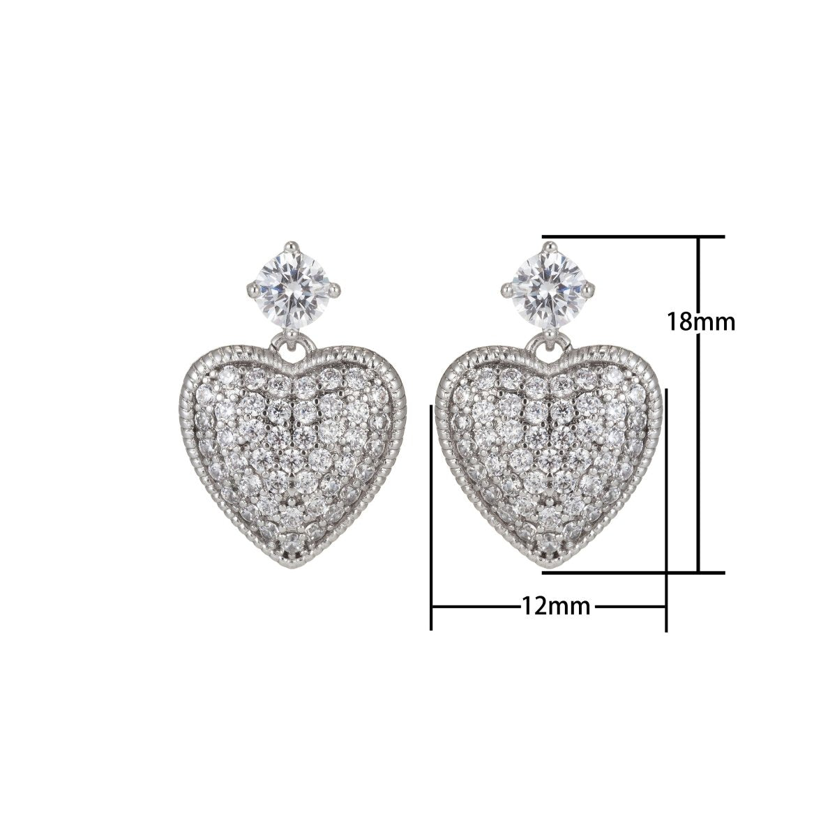 Silver Heart Stud Earrings, CZ Micro Pave Stud Earrings, Stud Earrings, Cubic Zirconia Dangle Earrings for Gift Q-023 - DLUXCA