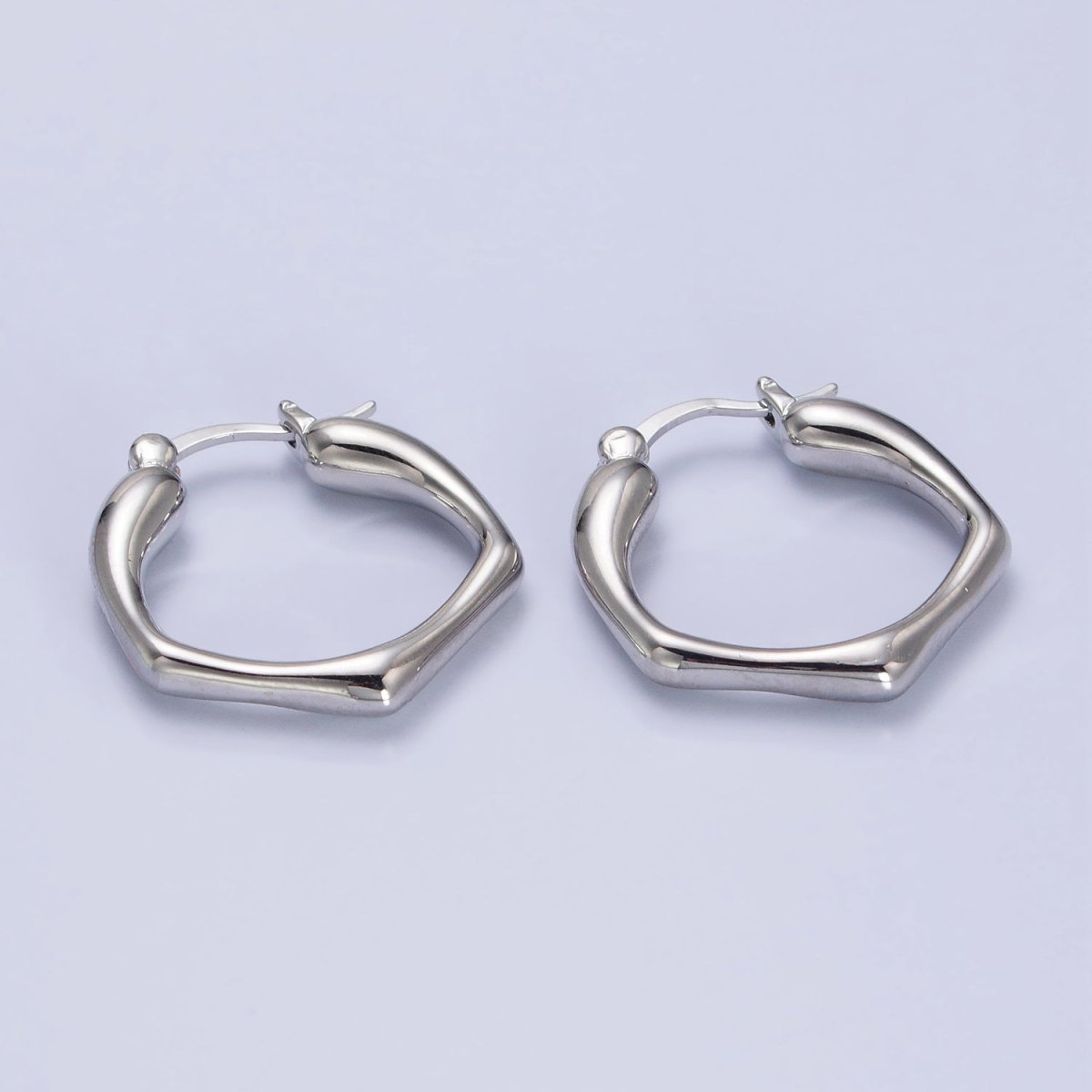 Silver Hexagonal Abstract Geometric 25mm Latch Hoop Earrings | AB444 - DLUXCA
