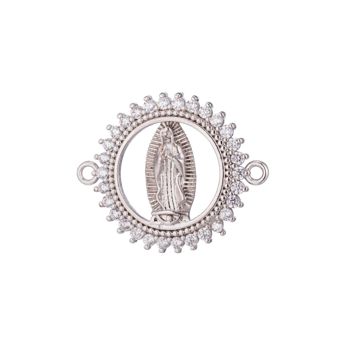 Silver Holy Mother Mary Blessed Virgin Mother of Jesus Religious Cubic Zirconia Bracelet Charm Bead Finding Connector For Jewelry Making - DLUXCA