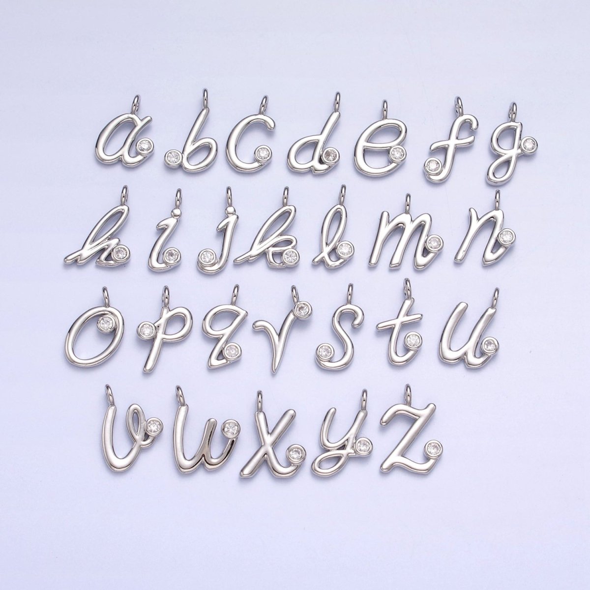 Silver Initial Alphabet Lower Case Cursive Letter Clear CZ Personalized Charm | AC088 - AC113 - DLUXCA