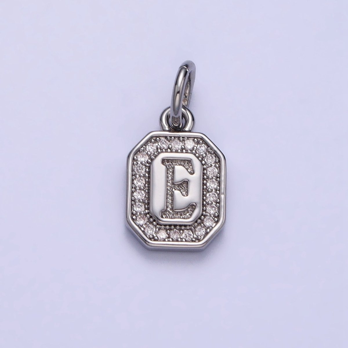 Silver Initial Letter A-Z Clear Micro Paved CZ Hexagonal Mini Charm | AD-457 - AD-482 - DLUXCA