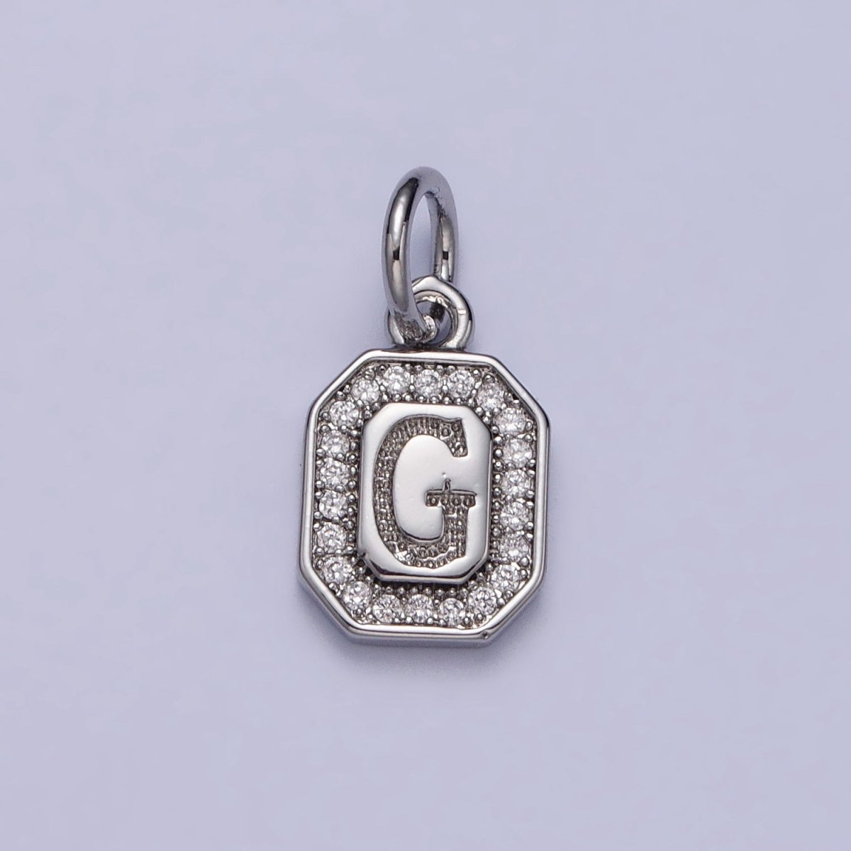 Silver Initial Letter A-Z Clear Micro Paved CZ Hexagonal Mini Charm | AD-457 - AD-482 - DLUXCA