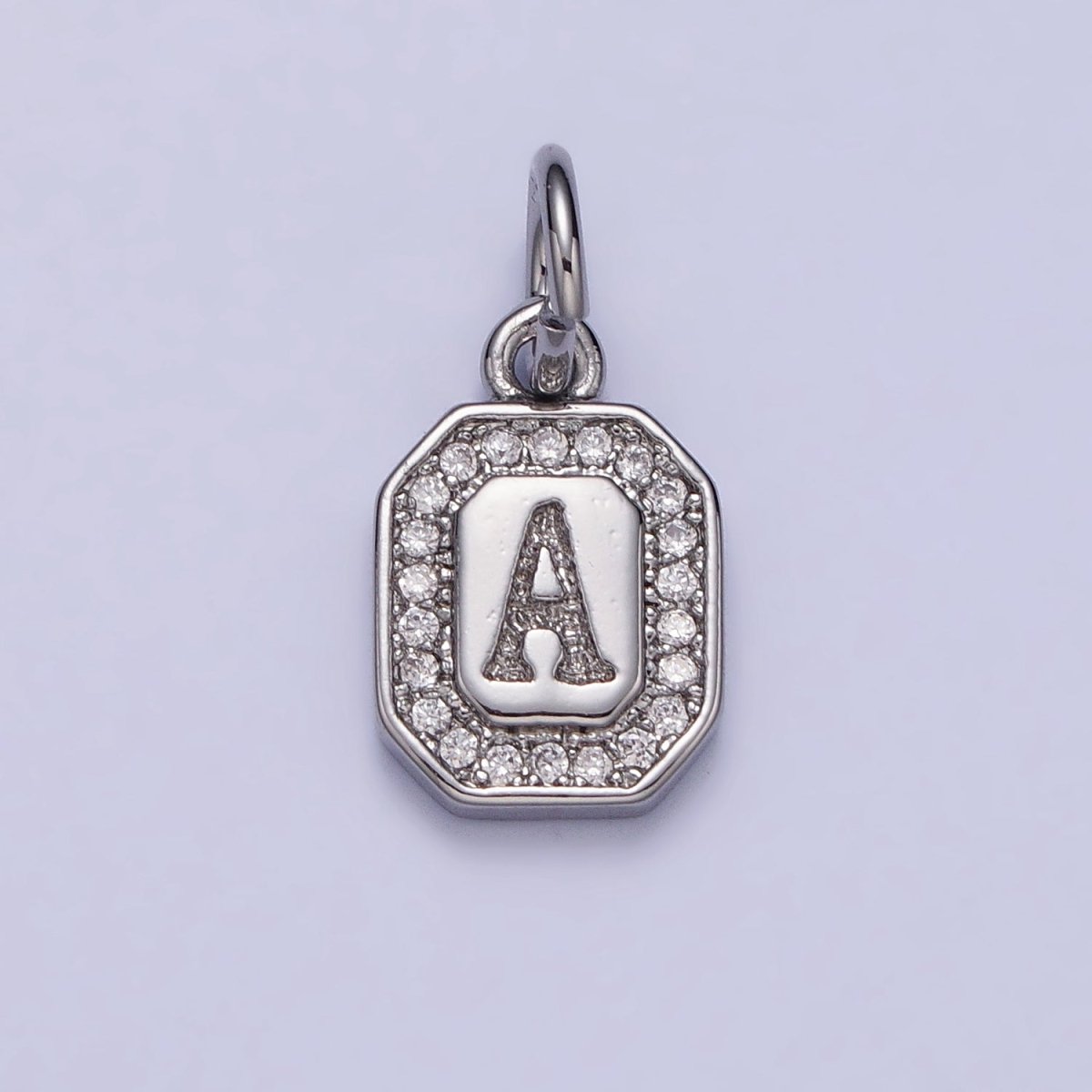 Silver Initial Letter A-Z Clear Micro Paved CZ Hexagonal Mini Charm | AD-457 - AD-482 - DLUXCA