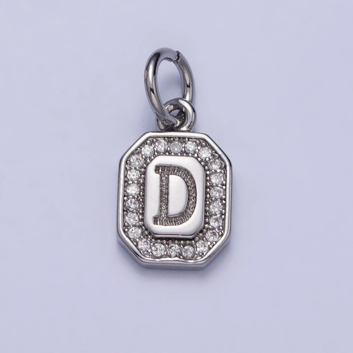 Silver Initial Letter A-Z Clear Micro Paved CZ Hexagonal Mini Charm | AD-457 - AD-482 - DLUXCA