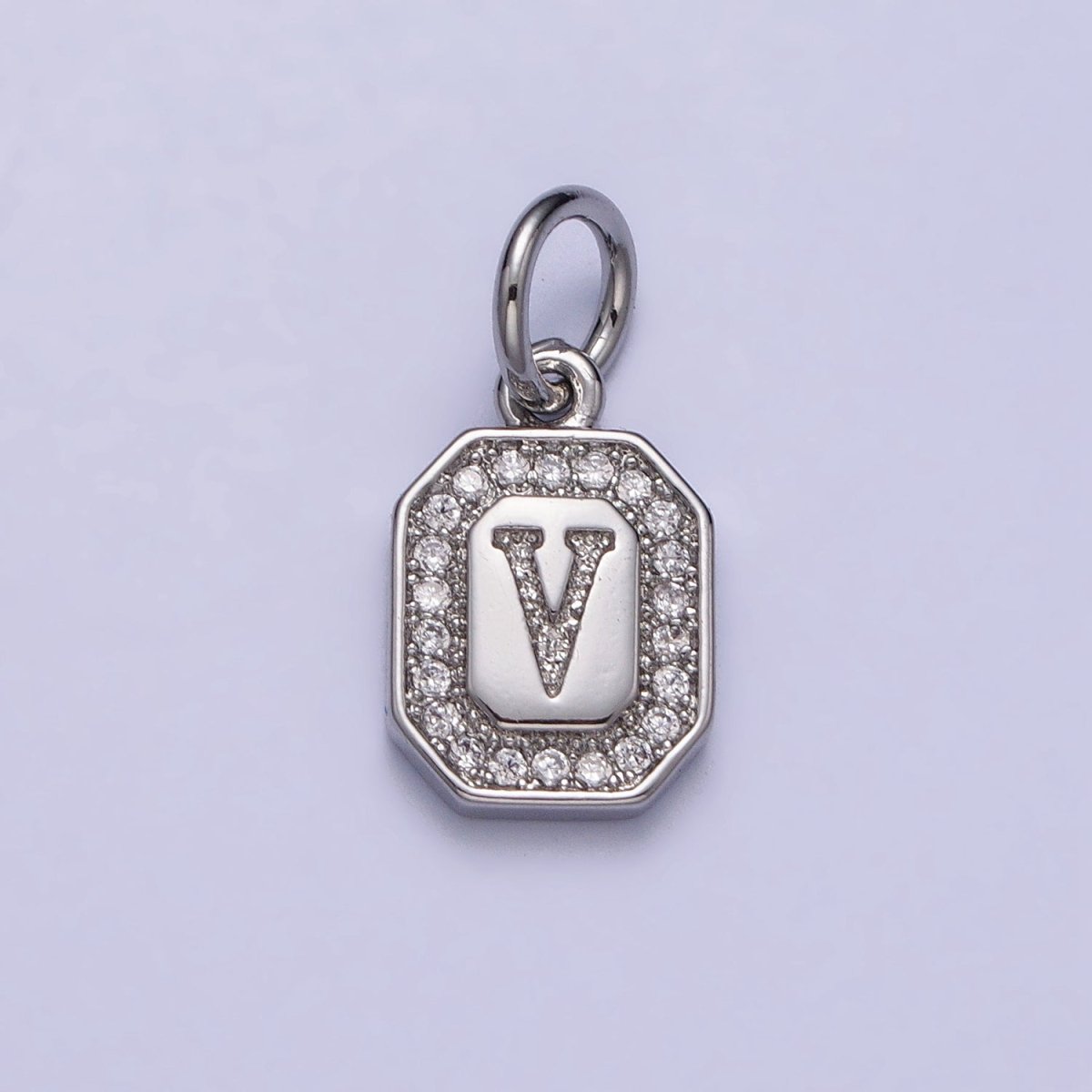 Silver Initial Letter A-Z Clear Micro Paved CZ Hexagonal Mini Charm | AD-457 - AD-482 - DLUXCA