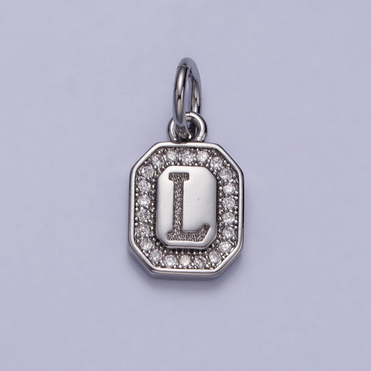 Silver Initial Letter A-Z Clear Micro Paved CZ Hexagonal Mini Charm | AD-457 - AD-482 - DLUXCA