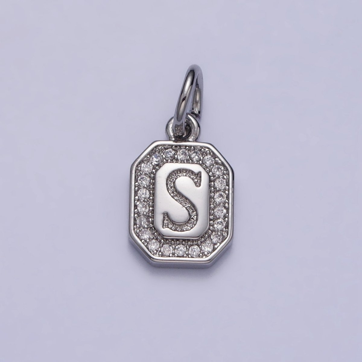 Silver Initial Letter A-Z Clear Micro Paved CZ Hexagonal Mini Charm | AD-457 - AD-482 - DLUXCA