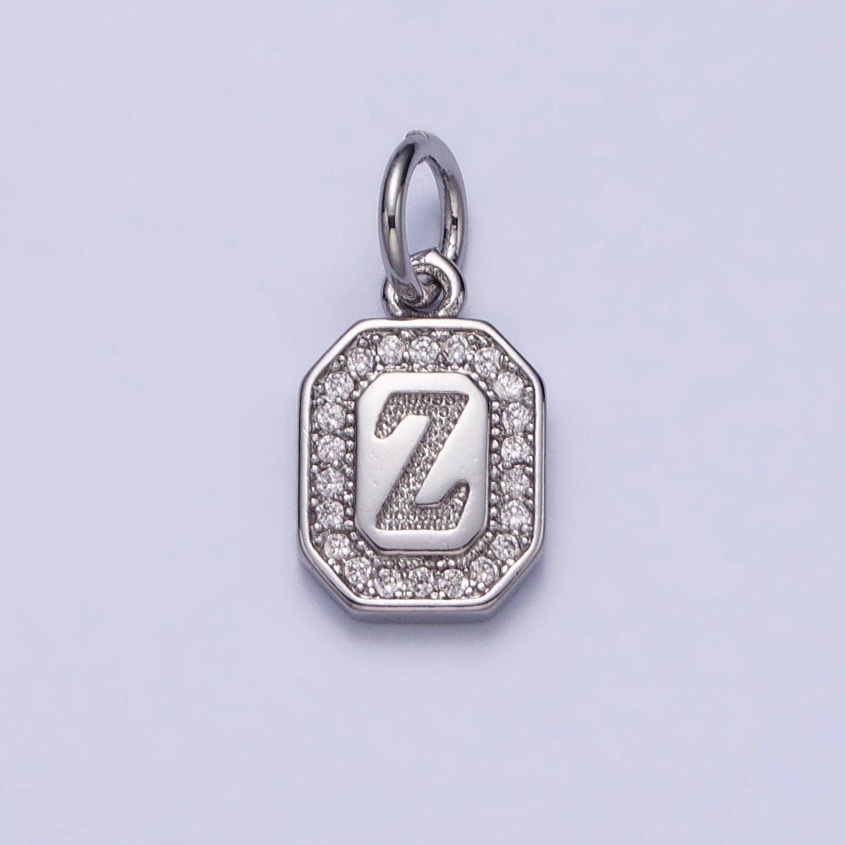 Silver Initial Letter A-Z Clear Micro Paved CZ Hexagonal Mini Charm | AD-457 - AD-482 - DLUXCA