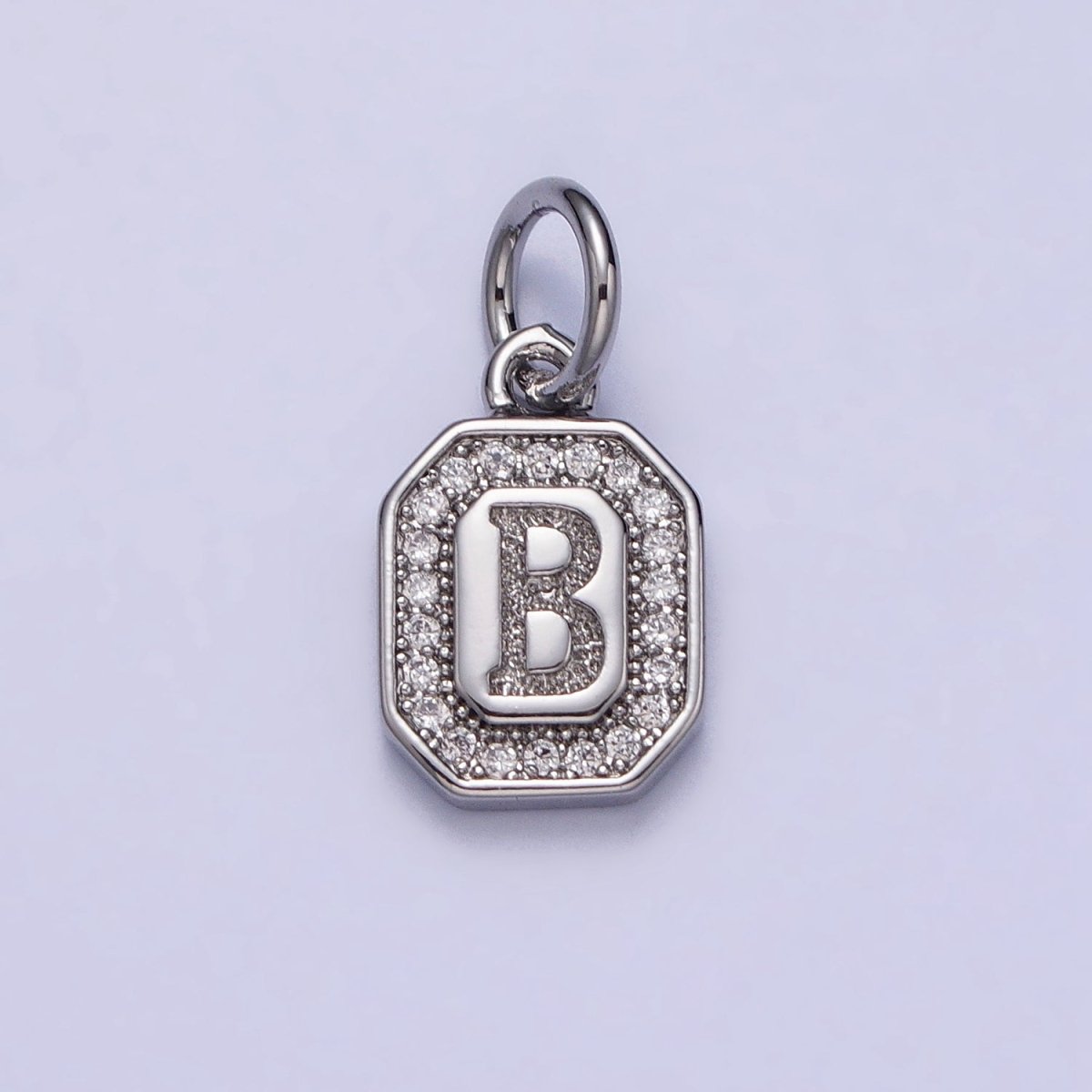 Silver Initial Letter A-Z Clear Micro Paved CZ Hexagonal Mini Charm | AD-457 - AD-482 - DLUXCA