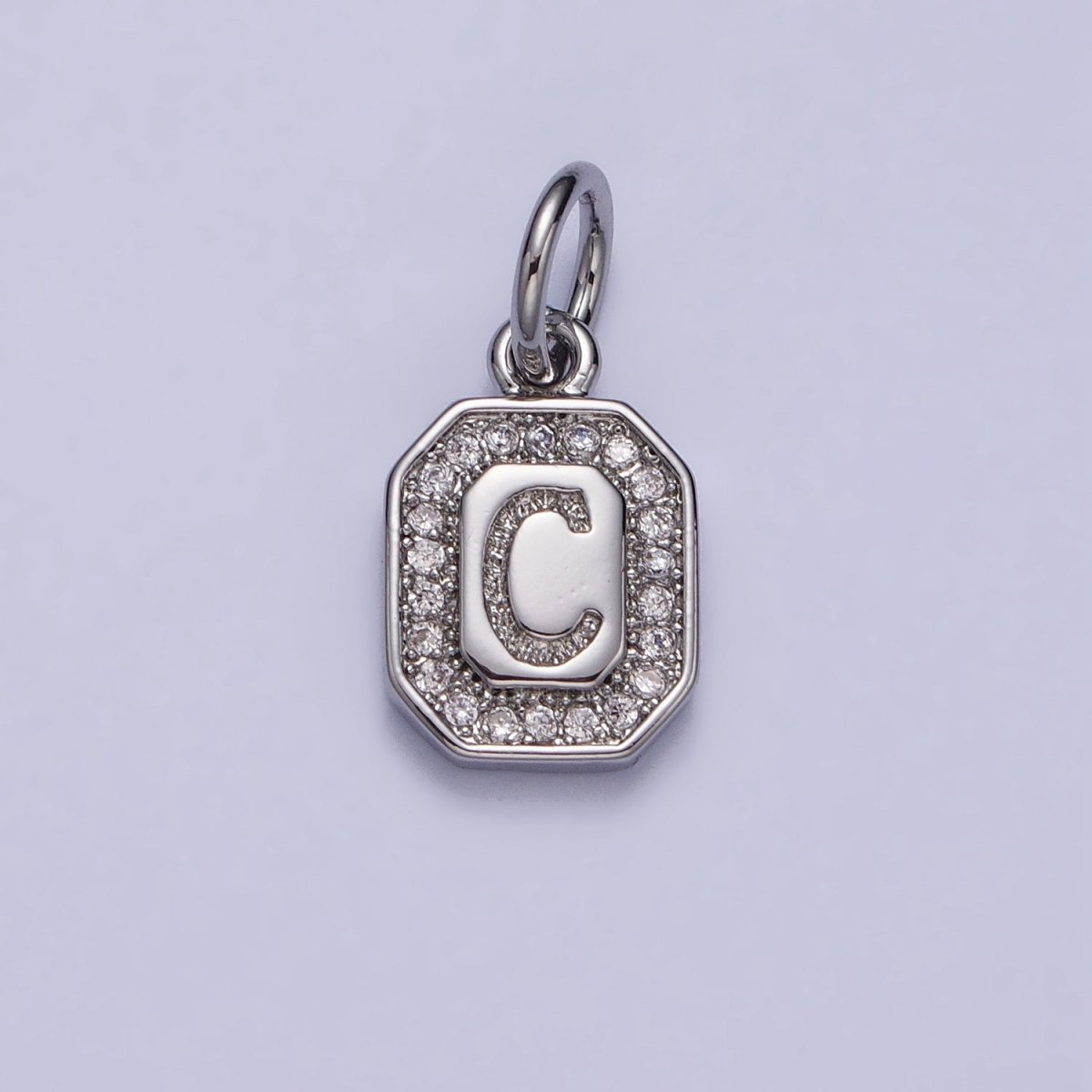 Silver Initial Letter A-Z Clear Micro Paved CZ Hexagonal Mini Charm | AD-457 - AD-482 - DLUXCA