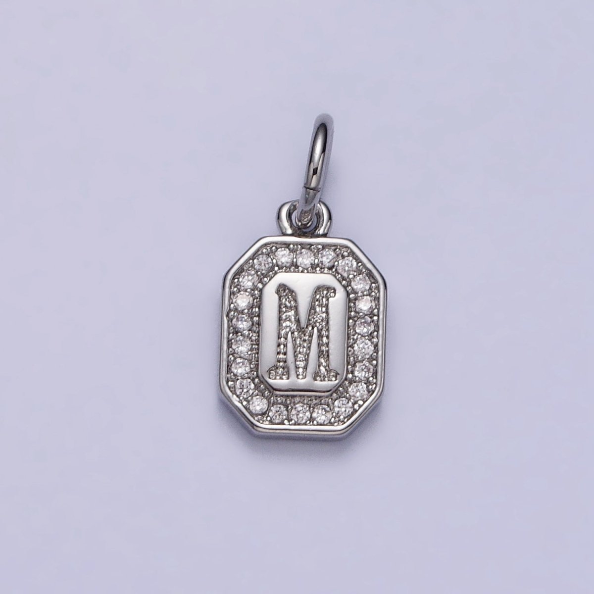 Silver Initial Letter A-Z Clear Micro Paved CZ Hexagonal Mini Charm | AD-457 - AD-482 - DLUXCA