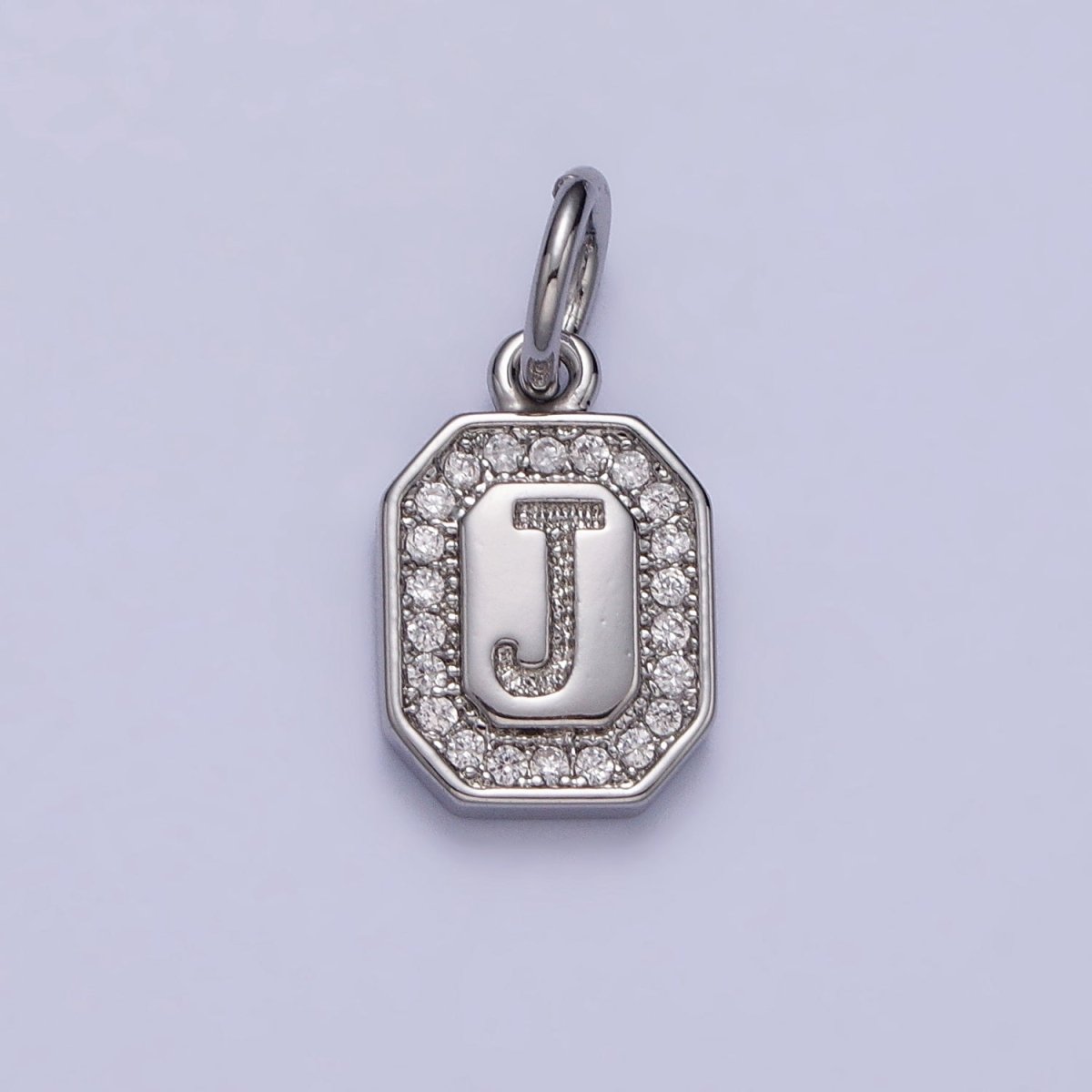 Silver Initial Letter A-Z Clear Micro Paved CZ Hexagonal Mini Charm | AD-457 - AD-482 - DLUXCA