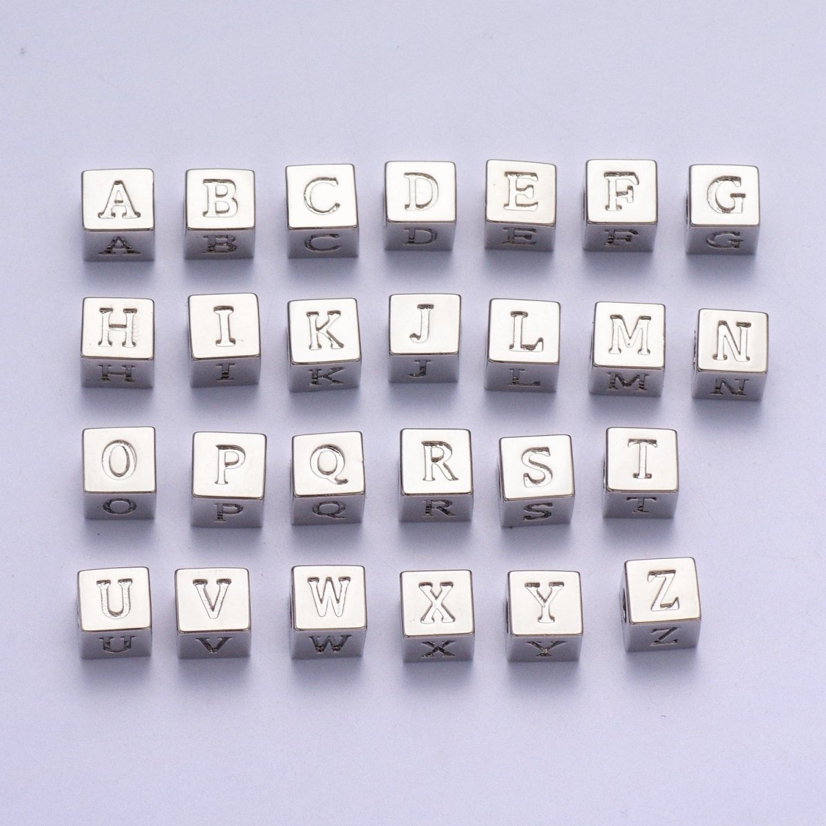 Silver Initial Letter Alphabet 6.2mm Block Beads Charm Connector For Jewelry Making Component Supply | A-1513~A-1538 - DLUXCA