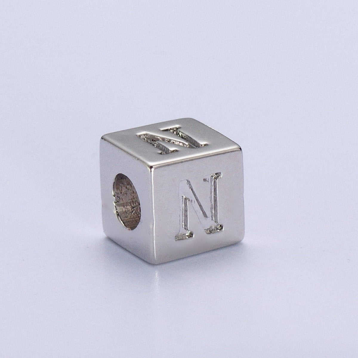 Silver Initial Letter Alphabet 6.2mm Block Beads Charm Connector For Jewelry Making Component Supply | A-1513~A-1538 - DLUXCA