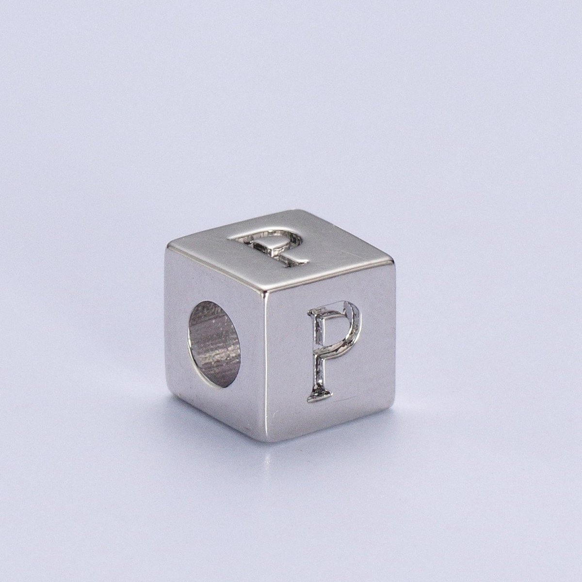 Silver Initial Letter Alphabet 6.2mm Block Beads Charm Connector For Jewelry Making Component Supply | A-1513~A-1538 - DLUXCA