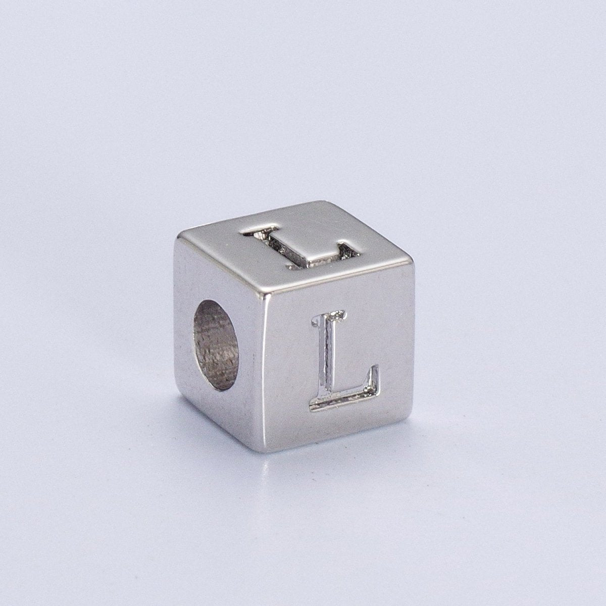 Silver Initial Letter Alphabet 6.2mm Block Beads Charm Connector For Jewelry Making Component Supply | A-1513~A-1538 - DLUXCA