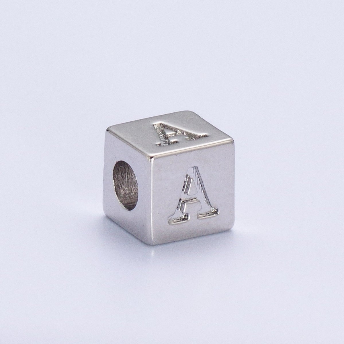 Silver Initial Letter Alphabet 6.2mm Block Beads Charm Connector For Jewelry Making Component Supply | A-1513~A-1538 - DLUXCA