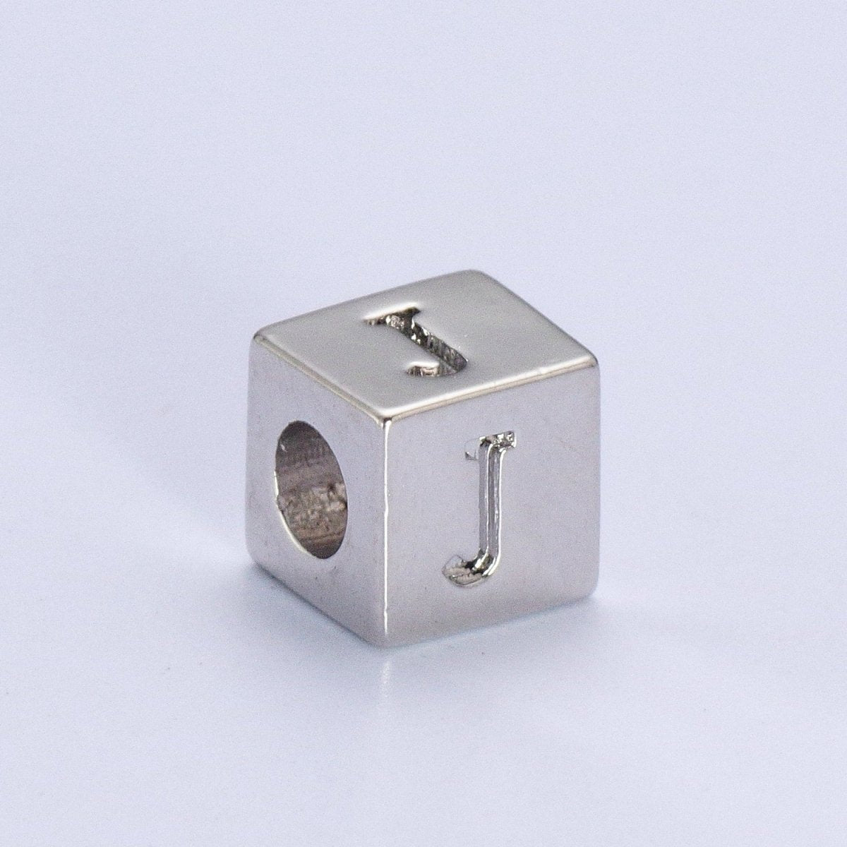 Silver Initial Letter Alphabet 6.2mm Block Beads Charm Connector For Jewelry Making Component Supply | A-1513~A-1538 - DLUXCA