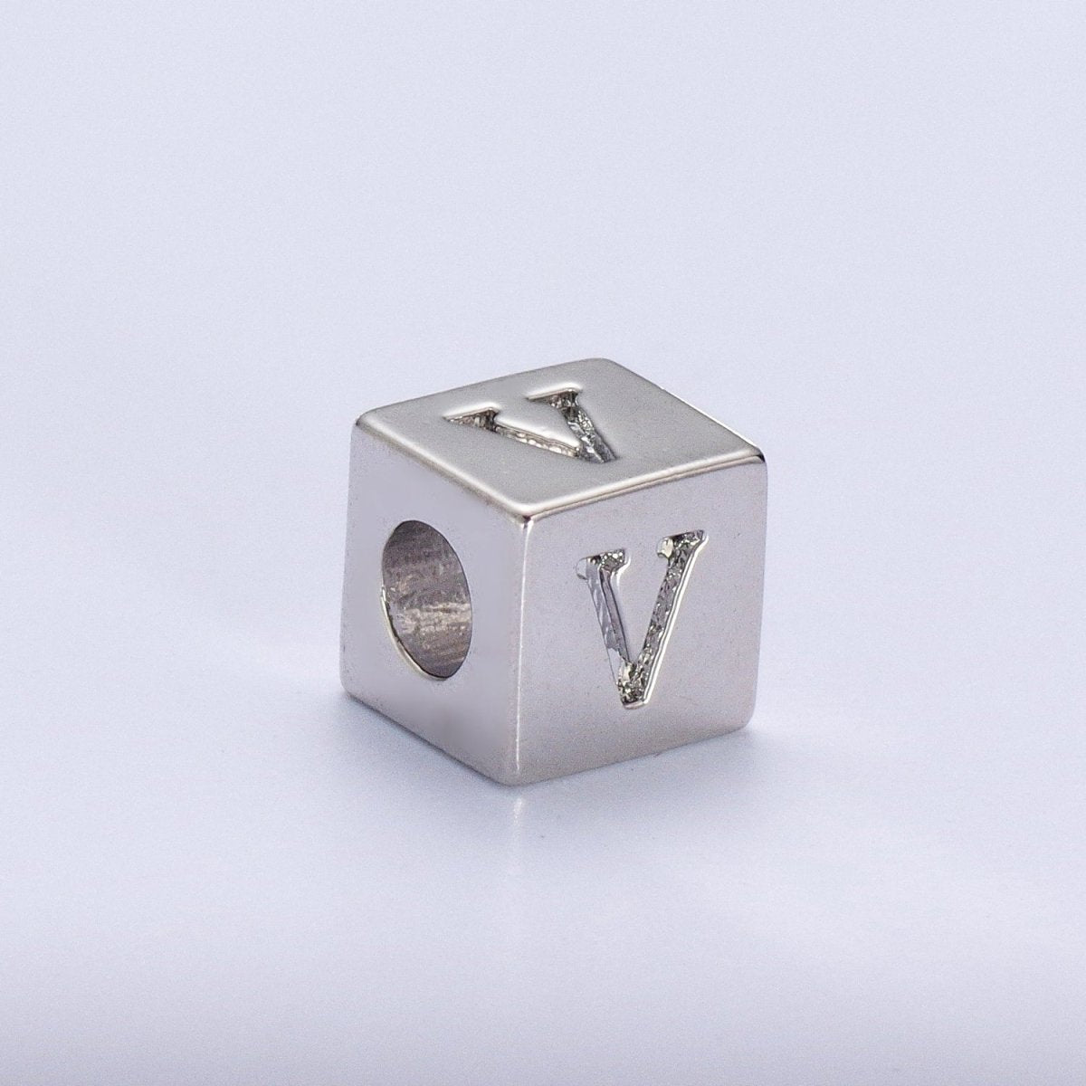 Silver Initial Letter Alphabet 6.2mm Block Beads Charm Connector For Jewelry Making Component Supply | A-1513~A-1538 - DLUXCA