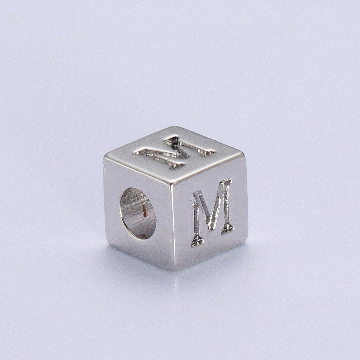 Silver Initial Letter Alphabet 6.2mm Block Beads Charm Connector For Jewelry Making Component Supply | A-1513~A-1538 - DLUXCA