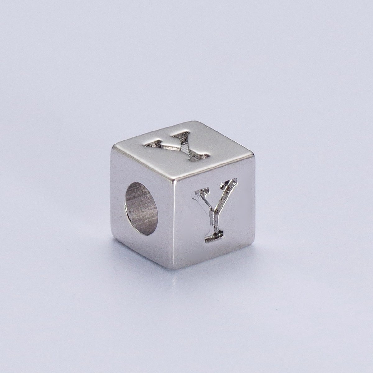 Silver Initial Letter Alphabet 6.2mm Block Beads Charm Connector For Jewelry Making Component Supply | A-1513~A-1538 - DLUXCA