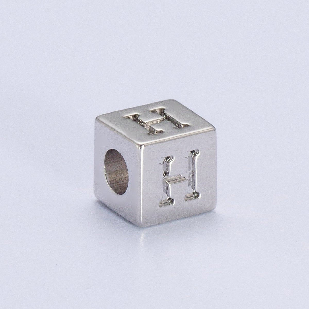 Silver Initial Letter Alphabet 6.2mm Block Beads Charm Connector For Jewelry Making Component Supply | A-1513~A-1538 - DLUXCA