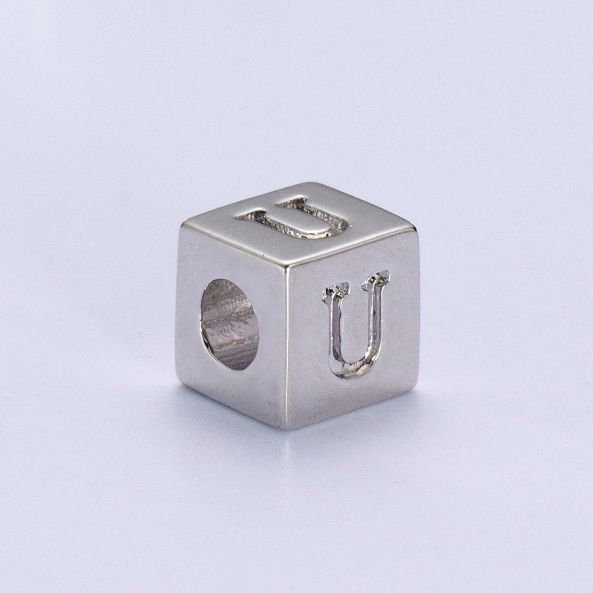 Silver Initial Letter Alphabet 6.2mm Block Beads Charm Connector For Jewelry Making Component Supply | A-1513~A-1538 - DLUXCA