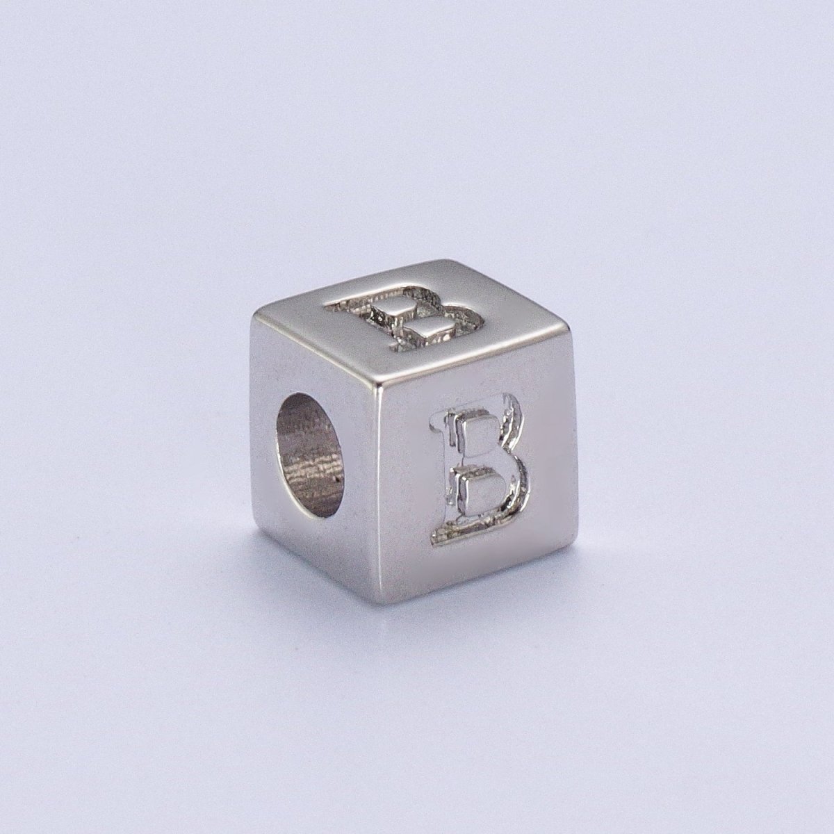 Silver Initial Letter Alphabet 6.2mm Block Beads Charm Connector For Jewelry Making Component Supply | A-1513~A-1538 - DLUXCA