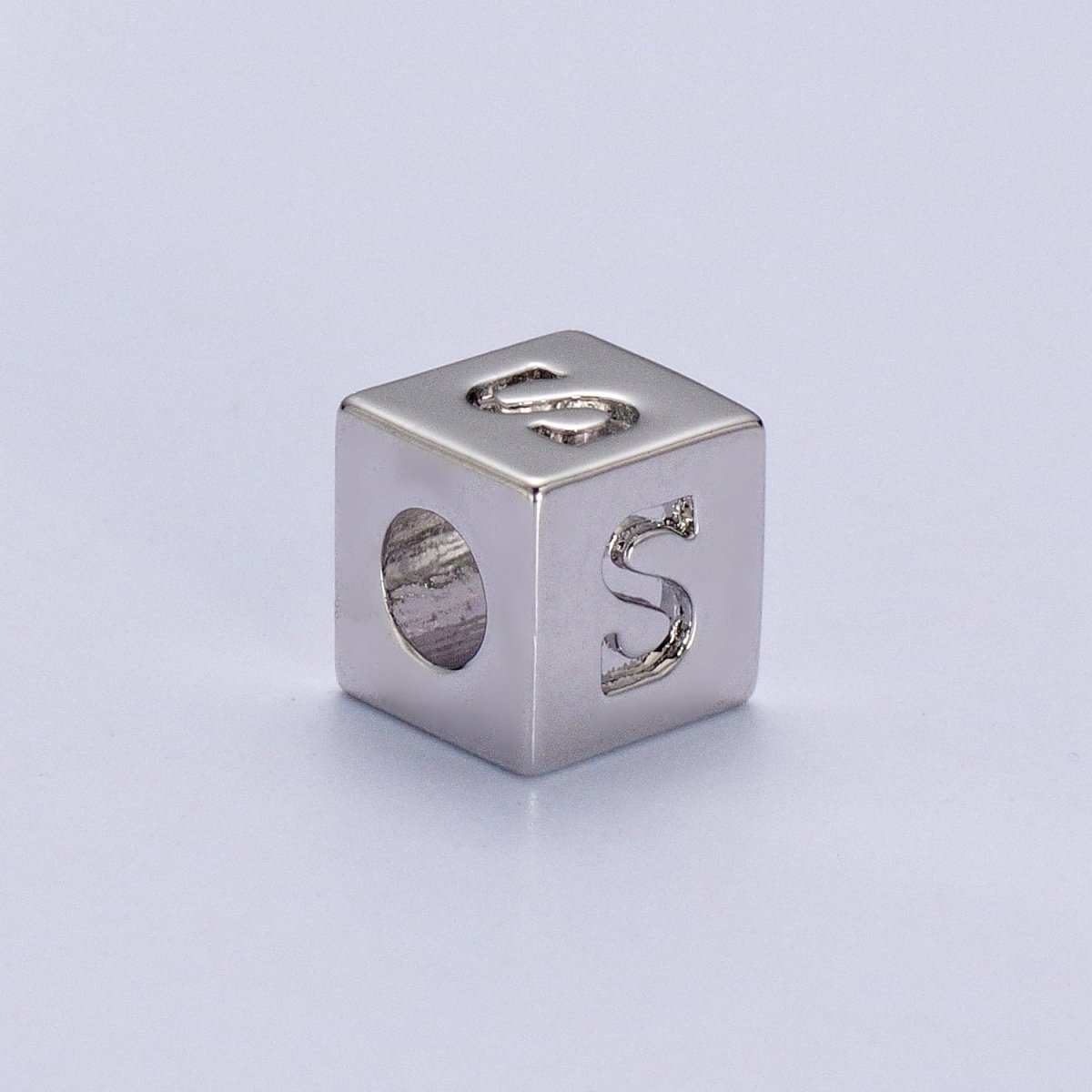 Silver Initial Letter Alphabet 6.2mm Block Beads Charm Connector For Jewelry Making Component Supply | A-1513~A-1538 - DLUXCA